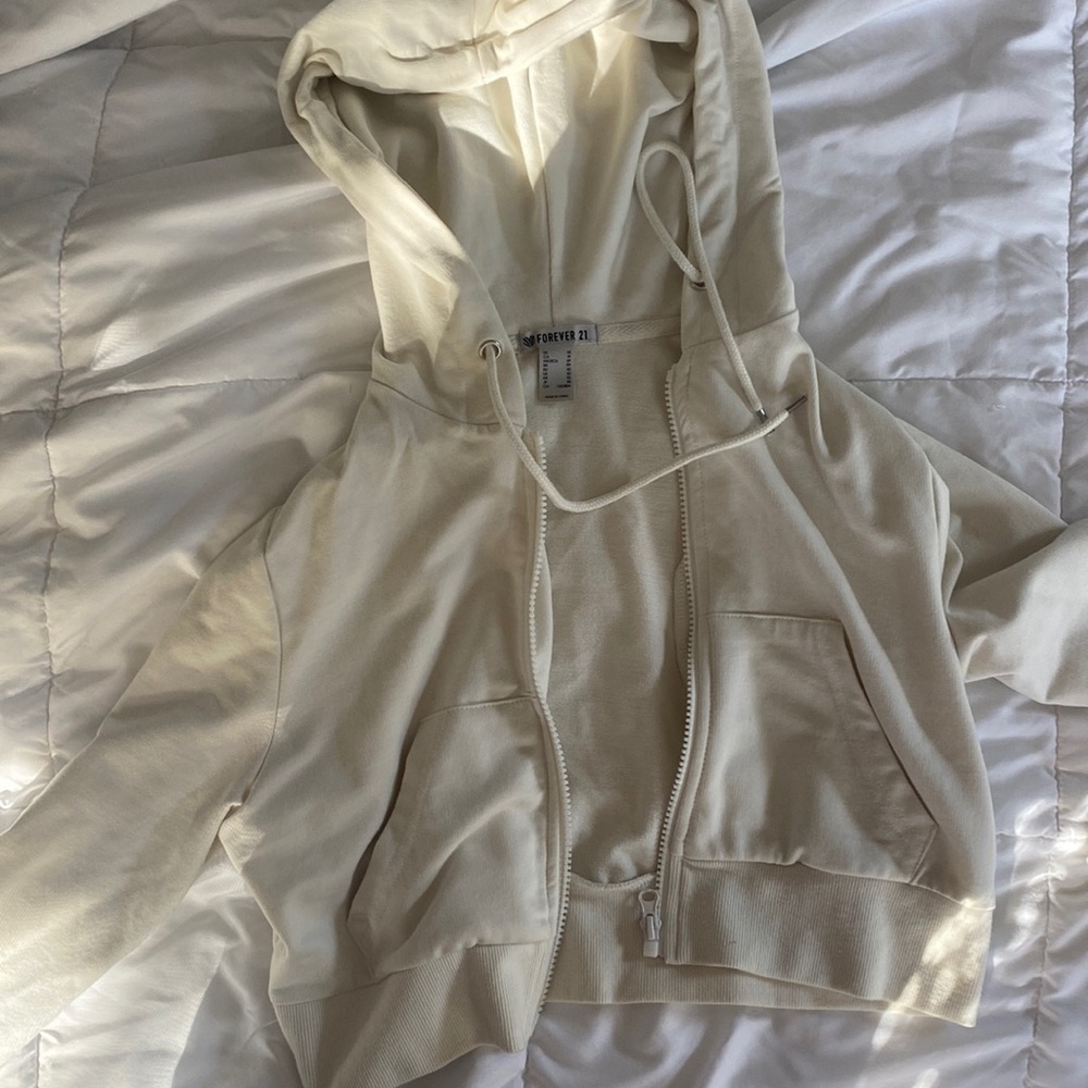 Cream crop zip up sweatshirt